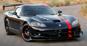 Black Dodge Viper with a red stripe going down the right side.